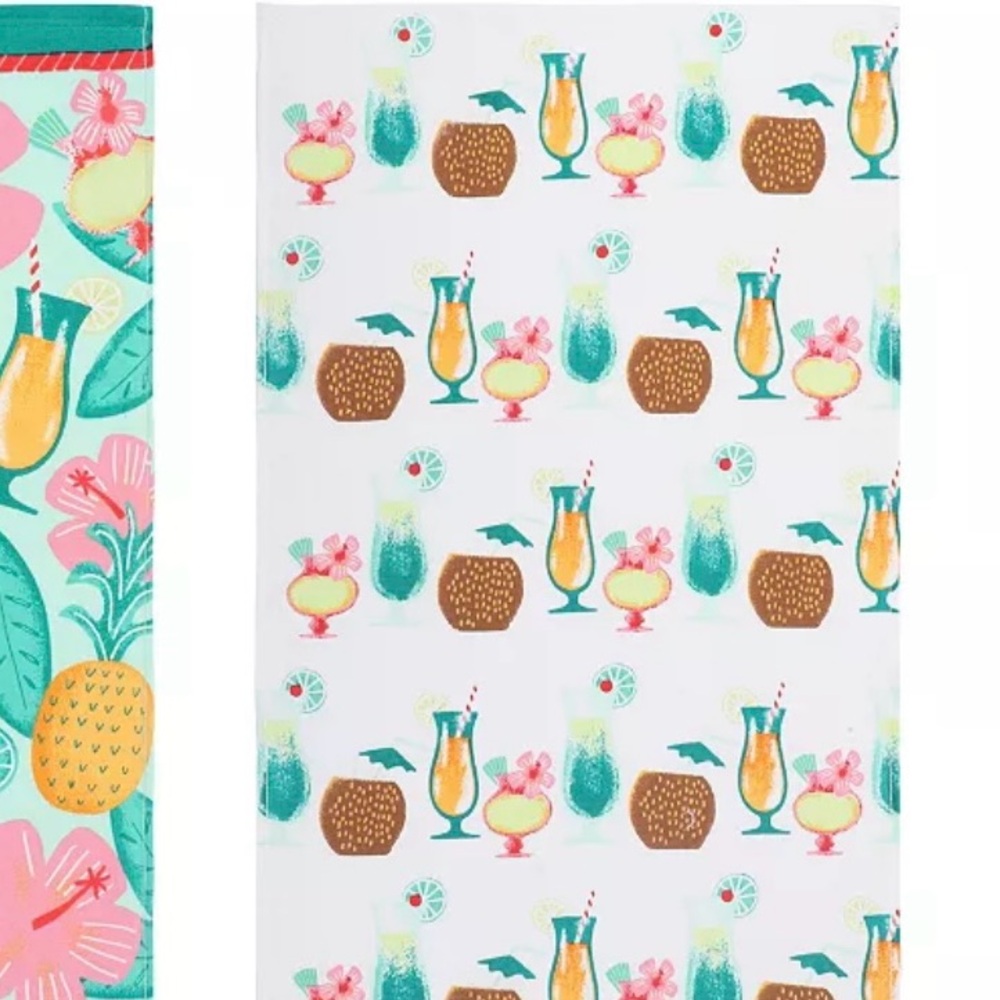 Set of 2 It’s 5 o’clock Somewhere Kitchen Towels Tropical Cocktail Drinks - Picture 4 of 4